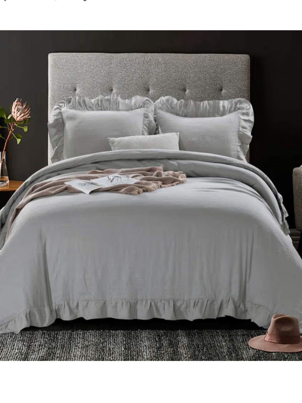 Meadow Park French Linen Grey Ruffle Hem Full Duvet Cover